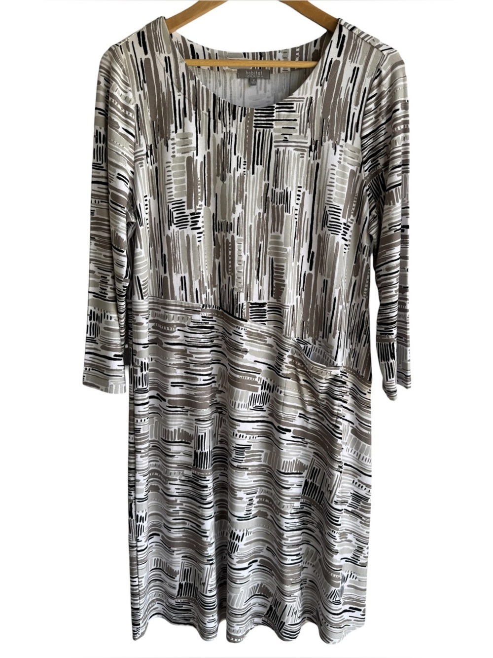 Habitat Long Sleeve Stretch Dress Sz M Neutral Relaxed Fit Capsule Versatile EUC